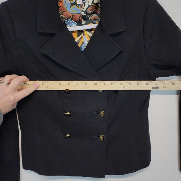 CAbi Black Stretch Knit Blazer Jacket Size 4 Double Breast Crest Academia Preppy - Picture 13 of 15